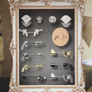 Bijoux plaqués or, barre de <span class=keywords><strong>piercing</strong></span> pour tétons en forme de <span class=keywords><strong>pistolet</strong></span>, anneau en acier inoxydable, <span class=keywords><strong>piercing</strong></span> pour tétons, bijoux de corps tendance pour femmes et hommes - Product Image 6