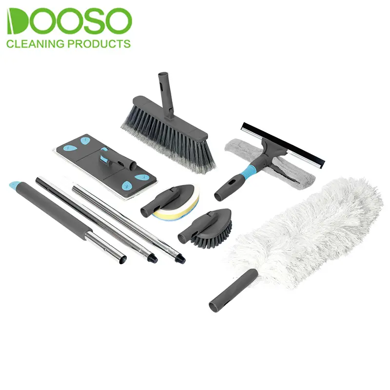 7 In 1 Broom Flat Mops Window Wiper Scrub Sponge Scrub Brush Microfiber Long Handle Duster Home Cleaning Tools Set