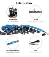 Bande lumineuse LED adressable WS2812B DC5V/12V 30/60/144 LEDs/M avec circuit intégré WS2812/2811, couleur RGB, étanche IP20/IP65