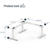 Bureau debout électrique ergonomique en forme de L à trois moteurs, blanc, avec cadre réglable en hauteur pour bureau intelligent
