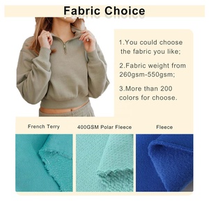 Pullover personalizzato di cotone dei pesi massimi francese Terry <span class=keywords><strong>con</strong></span> <span class=keywords><strong>cerniera</strong></span> bianca serigrafia <span class=keywords><strong>nera</strong></span> tagliata mezza Zip <span class=keywords><strong>felpa</strong></span> da <span class=keywords><strong>donna</strong></span> - Product Image 3