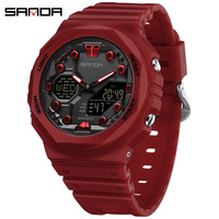 Herren-Armbanduhr mit achteckigem Gehäuse, analoge Digitaluhr, durchscheinendes Gehäuse, Harzarmband, multifunktionale Outdoor-Sport-Armbanduhr