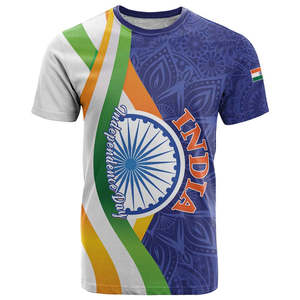 Inde t-shirt Swatantra Diwas joyeux jour de l'indépendance indienne vente en gros nouveau Design emblème national indien hommes tissé 3D T-shirts - Product Image 2