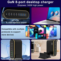 Chargeur Gan 140w certifié CE de conception privée, station de charge à 8 ports, adaptateur de voyage pour la charge d'alimentation de plusieurs appareils