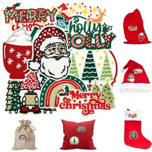 Custom 9 Pcs Christmas Iron On Patches Embroidered Santa Tree Cartoon <b>Appliques</b> For Bags Repair Various Sizes Red Green - Product Image 1