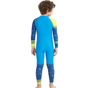 Maillot de bain une pièce patchwork à impression personnalisée maillot de bain unisexe anti-UV à manches longues pour enfants maillot de bain à fermeture éclair