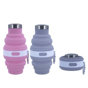 Bouteille d'eau pliable télescopique en silicone écologique pour sports de plein air avec logo, à boire directement et mousqueton - Product Image 1