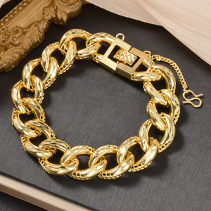 bold curb chain carved textured <b>copper</b> polished custom men fashion party secure extension wholesale 18k gold plated <b>bracelet</b> - Product Image 1