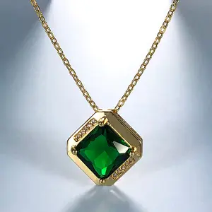 2022 New Trend Copper Green Emerald Pendant Silver Plated 18K Gold Colored Gems Fashion Crystal Necklace Female Jewelry