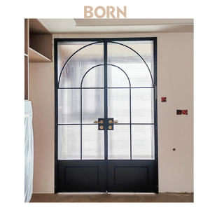 פלדה שחורה נדנדה גריל ברזל חיצוני זכוכית חזית מרפסת חלונות דלתות צרפתית - Product Image 1