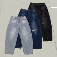 Jean baggy déchiré pour homme, coupe large, avec couture centrale, délavage acide vintage, coupe ample, basique, en denim vierge, personnalisable, OEM, vente en gros
