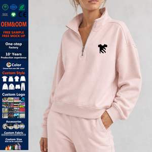Sudadera extragrande con media cremallera y logo bordado en el pecho para mujer, venta al por mayor, personalizada con etiqueta privada - Product Image 1