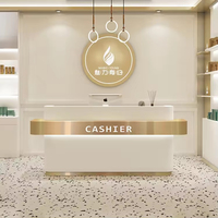 Comptoir de réception de luxe en or blanc avec éclairage LED et roulettes pour hôtel, bureau, boutique, clinique, commerce de détail
