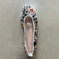 Ballerines à fleurs brodées en maille faites à la main de luxe personnalisées en usine chaussures Mary Janes ballerines plates pour femmes