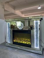 Meuble de salon de luxe, meuble TV, diamant écrasé étincelant, miroir, cheminée