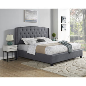 Juego de Cama Tapizado Belize con Cabecero Acolchado y Dos Mesitas de Noche Blancas, Muebles de Dormitorio Tamaño Queen - Product Image 1