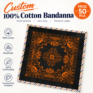 Bandana personnalisée 70x70cm 100% coton, foulard pour la tête, étiquette personnalisée, étiquette suspendue disponible - Product Image 1