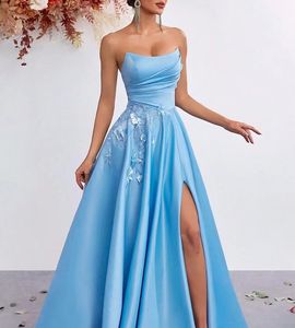 <span class=keywords><strong>Robe</strong></span> longue sexy sans bretelles style européen et américain, nouvelle collection 2026, sans manches, taille haute, avec fente et motif floral tridimensionnel - Product Image 4