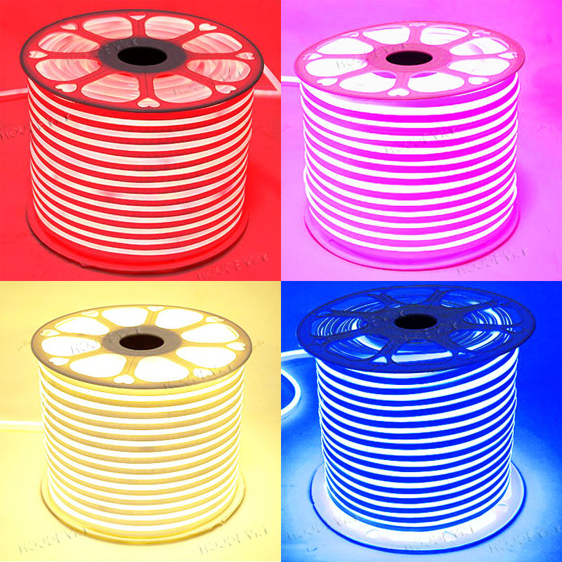 AC110V 220V Waterproof Neon Lights 8 * 16mm SMD2835 IP67 100m/roll PVC Outdoor Lighting Silicone Flexible LED Light Strip