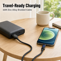 Câble USB-A vers USB-C à charge rapide 66W, coque en alliage de zinc, design avec affichage numérique, compatible avec ordinateur portable, moniteur, téléphone portable