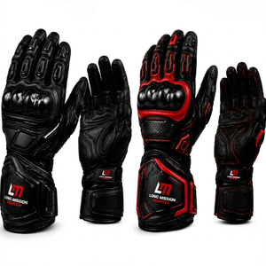Guantes de Motocicleta Long Mission Industry de Cuero con Pantalla Táctil, Forro de Piel hasta la Muñeca, Deportivos, Transpirables, Negros y Rojos, para las Cuatro Estaciones - Product Image 2