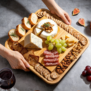 高級食品安全キッチン竹製シャルキュトリボード、ナイフセット付き、スナック、肉、大きなチーズ、前菜プラッタートレイ、チーズツール - Product Image 4