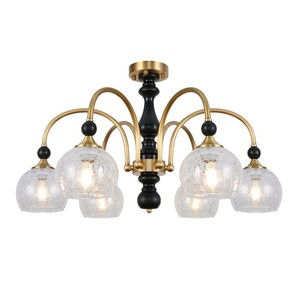 Retro American & French Style Copper Chandelier Amber Glass ceiling <b>Light</b> Base Adjustable Height for Living <b>Dining</b> Room - Product Image 3