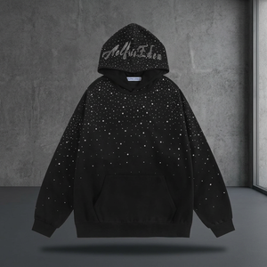 Sweat-shirt noir surdimensionné à imprimé points en strass, en coton French Terry, pour homme, hiver - Product Image 3
