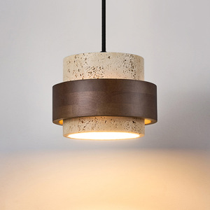 Lampe suspendue en pierre Huangdong et bois, style rétro Wabi-Sabi, pour chambre, <span class=keywords><strong>restaurant</strong></span>, gîte - Vente en gros transfrontalière - Product Image 1