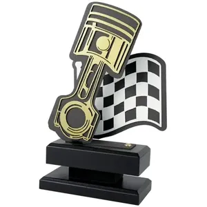 Trophée Sportif de Courses en Métal avec Socle en Bois Foncé - Product Image 1