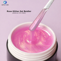 Gel dur rose pailleté sans HEMA ni TPO, gel de construction rose pailleté, gel d'extension d'ongles rose aurore pour salon professionnel