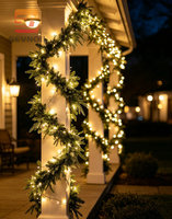 Guirlande de Noël pré-éclairée en pin floqué avec lumières LED, flexible, verdure enneigée, imperméable, pour extérieur, porche, rampe d'escalier