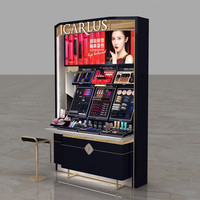 Comptoir de maquillage en bois personnalisé pour boutique de maquillage présentoir de maquillage avec boîte à lumière