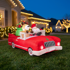 7.7 Feet Long Christmas Outdoor Inflatable Decorations Santa Claus Reindeer Riding <b>Red</b> Car 9 LED White Lights <b>Gift</b> <b>Bag</b> Model - Product Image 2