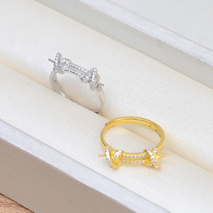 Bague ouverte en argent S925 avec double perle, plaquée or 14 carats, accessoires de bricolage, bracelet tendance pour femme, semi-fini, taille 7-8, perle - Product Image 4