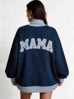 Sweat-shirt à col montant brodé patchwork pour femme, en mélange de coton, manches longues, style décontracté, pull d'automne, vente en gros