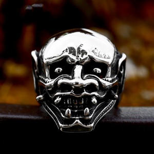 Anillos de motero para hombre estilo Hip-Hop, Anillo de calavera, Joyería y accesorios de motero gótico punk rock, Anillo de máscara de esqueleto Tengu japonés - Product Image 4
