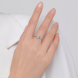 S925 <b>Silver</b> Opal <b>Ring</b> Rhodium Plated Prong Setting Minimalist Design Everyday Wear Gemstone Rectangular Purple Opal <b>Ring</b> - Product Image 3