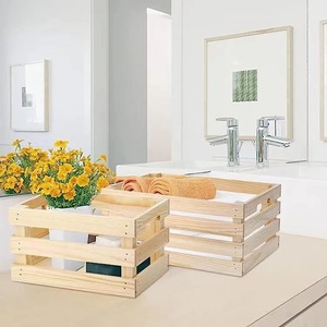 Cesta de almacenamiento de madera rectangular con asas para organizar la decoración del hogar - Product Image 1