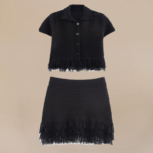 Của Phụ Nữ Dệt Kim giải trí Thời Trang Tua dệt kim Cardigan ngắn tay áo len và dệt kim Mini Váy bộ - Product Image 2