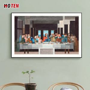 Grand cadre créatif en mosaïque abstraite peint à la main en toile à l'huile Version horizontale <span class=keywords><strong>Portrait</strong></span> du dernier dîner pour le salon - Product Image 3