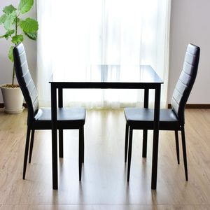 <span class=keywords><strong>3</strong></span> pezzi tavolo da pranzo in vetro nero con <span class=keywords><strong>2</strong></span> sedie imbottite da cucina tavolo quadrato <span class=keywords><strong>e</strong></span> <span class=keywords><strong>2</strong></span> sedie da pranzo per <span class=keywords><strong>2</strong></span> risparmio di spazio - Product Image 2