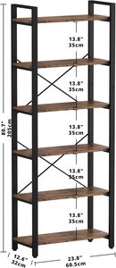Étagère à livres trapézoïdale à 6 niveaux, étagère de présentation en bois naturel, style industriel rétro, adaptée à la maison, au bureau et au salon - Product Image 3