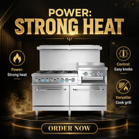 Cuisinière à gaz en acier inoxydable à 6 brûleurs, plaque de cuisson de 24 pouces, four à griller, cuisinière commerciale pour restaurant et cuisine