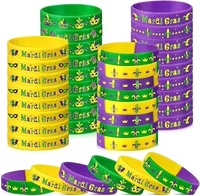 Bracelet en silicone personnalisé HLC avec motifs de lettres du Mardi Gras, bracelet en caoutchouc pour fête, bracelet en caoutchouc pour fête de carnaval, accessoires de fête