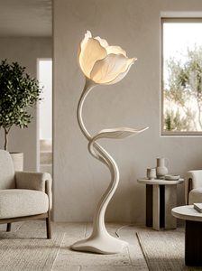 Lampe de sol sculpturale moderne avec table d'appoint, lumière LED blanc chaud, design minimaliste pour salon, base en plastique, grande taille - Product Image 2