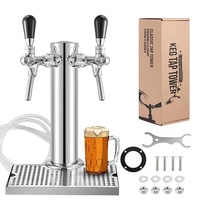 Robinet de bière double tour de Kegerator avec plateau d'égouttage de bière, 3 ''Dia. Distributeur de bière de colonne d'acier inoxydable avec le tuyau, brassage de clé