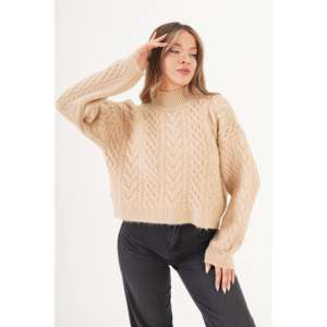 Pull en maille spirale à motif pour femme, mode automne, couleur crème, vente en gros, haut décontracté pour femme, décoration boutonnée, logo sur le devant - Product Image 5