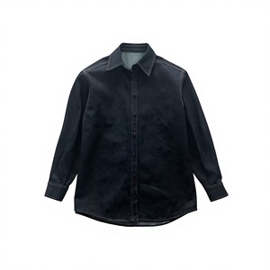 Blouson en jean pour homme coupe droite, couleur unie, en molleton de coton, avec poches, décontracté, automne, délavé à l'acide, respirant - Product Image 2