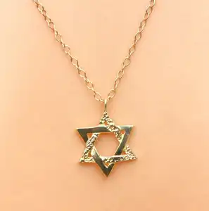 优雅925纯银项链14k镀金大卫之星吊坠，男女通用犹太符号珠宝礼品